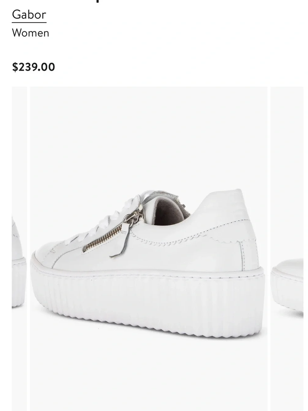 Gabor White Leather Platform Sneaker with Side Zip Sz 9.5 US. Size 7 UK NWT